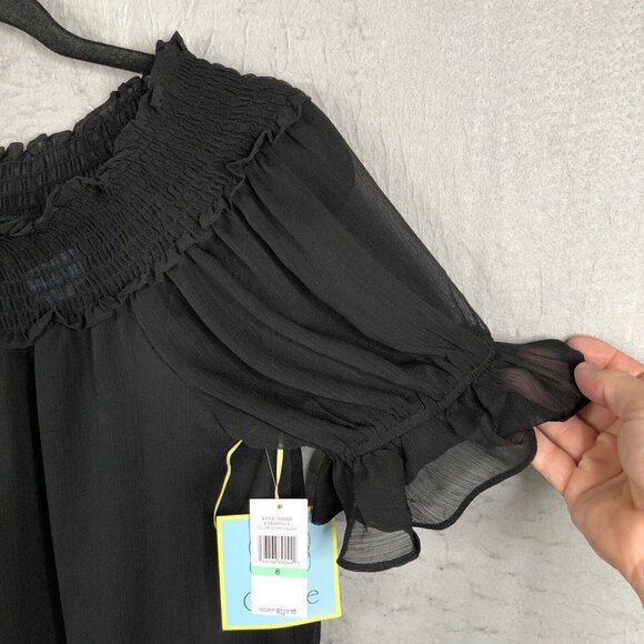 CeCe Dress Womens 8 Black Chiffon Ruffles Feminine Smocked Neck Capsule NEW - Picture 10 of 16